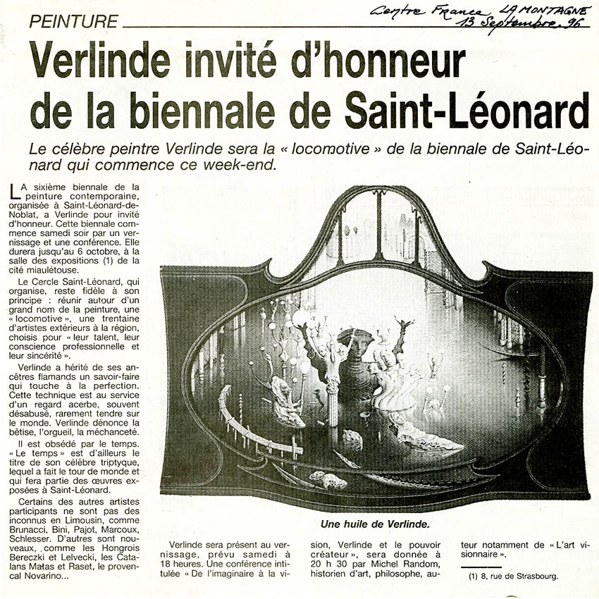 Article 6e Biennale de St-Léonard-de-Noblat - Journal "Centre France - La Montagne" du 13 septembre 1996