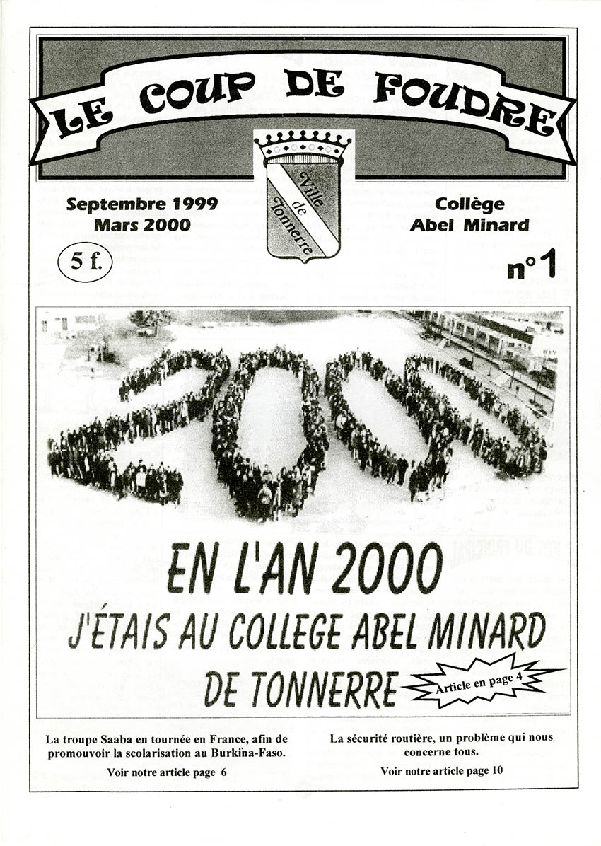 Couverture du journal interne Le Coup de Foudre N°1 du collège Abel Minard - Tonnerre (89) - Septembre 1999 à mars 2000