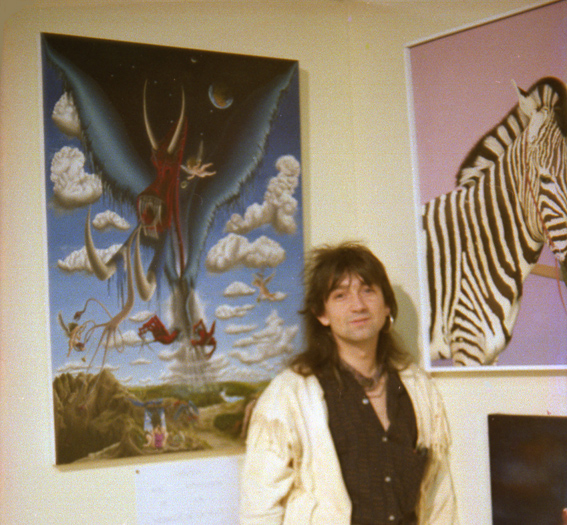 L'artiste devant sa 4ème toile (à gauche), "La déchirure du quatrième tableau", huile sur toile 73 x 100 cm - 1987