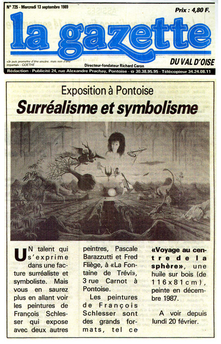La Gazette 1989 - Article Exposition des Peintures de François Schlesser - La Fontaine de Trévi Pontoise