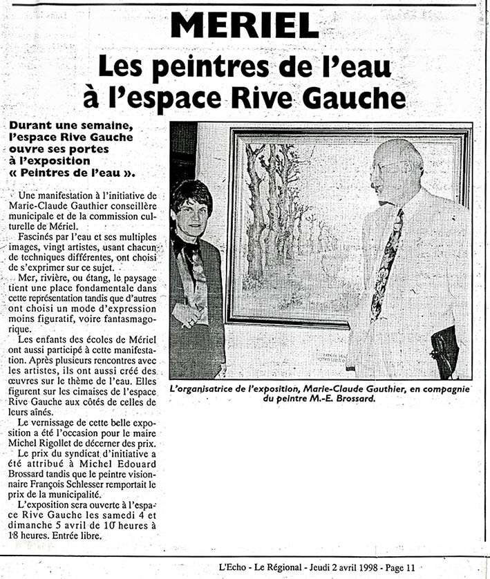 1998 presse l'Echo Le Regional - jeudi 2 avril - Exposition Peintres de leau Mériel 95